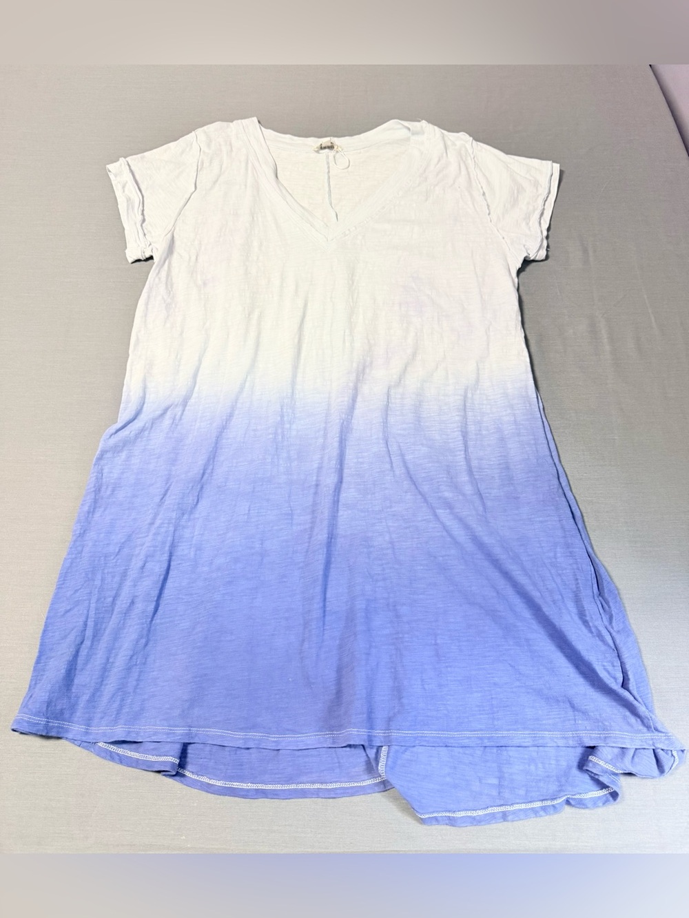 Umgee Ombre Dip Dye V-Neck Slub Knit Tunic Dress - Blue & White Sz 1XL Women’s